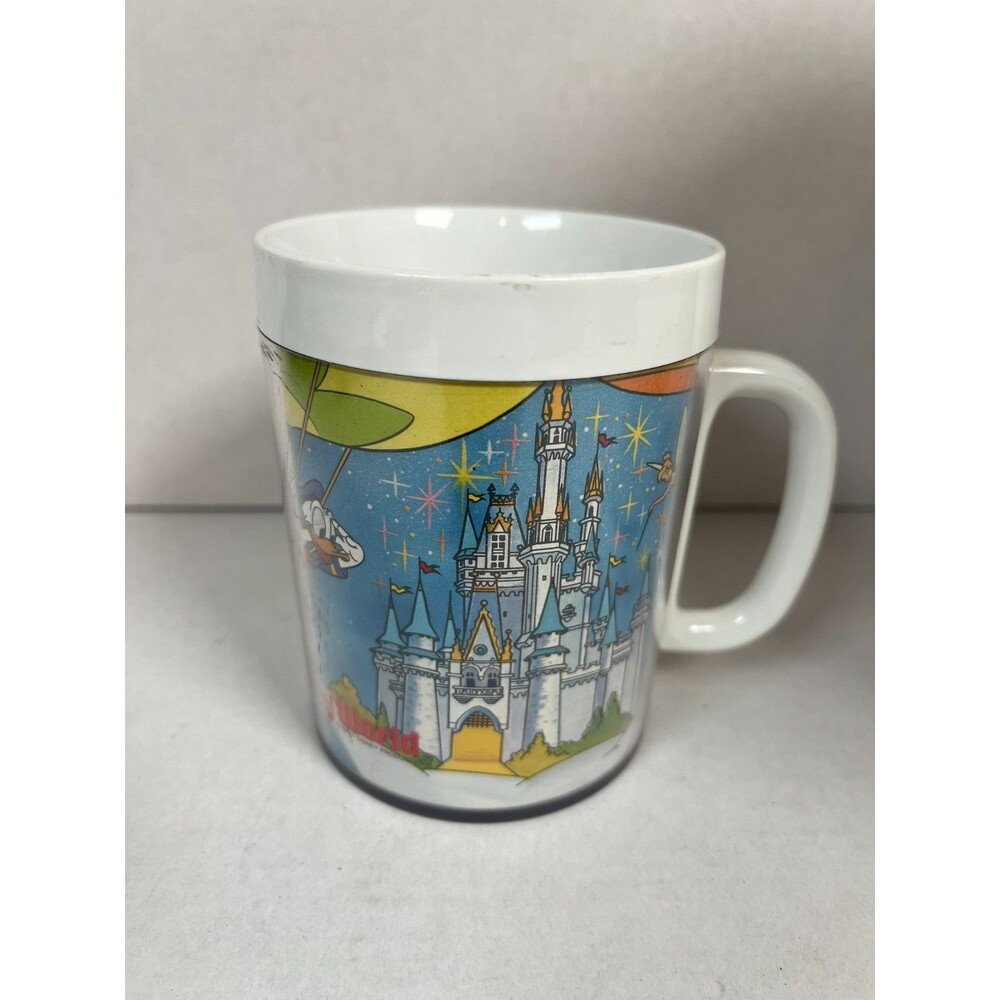 Walt Disney Productions Castle Donald Duck ThermoServ Plastic Cup Mug 1970s
